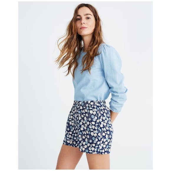 Madewell Pants - NEW $59 Madewell Drapey Pull-On Shorts French Floral Blue Size Medium